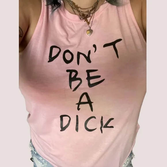 🦄🪩Last One🪩 Don't Be A D..k Pink Graphic Tank Top - Picture 3 of 6